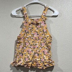 Girls' Yellow Floral Ruffle Hem Denim Overalls Dress